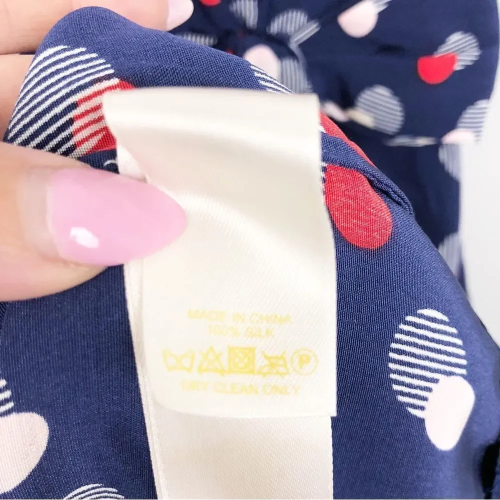 KATE SPADE | Villa Polka Dot Faux Wrap Silk Dress Blue Red Women’s Size 8